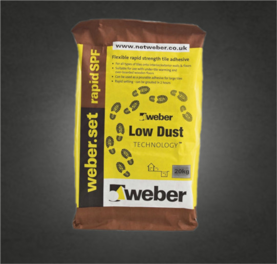 Weber.set Rapid SPF is a rapid-setting, flexible, low-dust, cement based floor and wall tile adhesive 